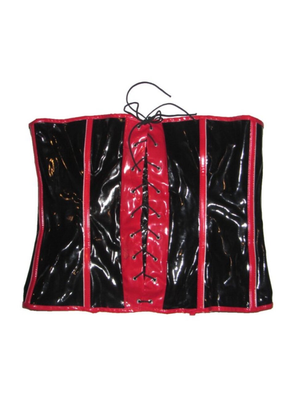 Red & Black PVC Vinyl Boned Corset Laced Bustier Size XL